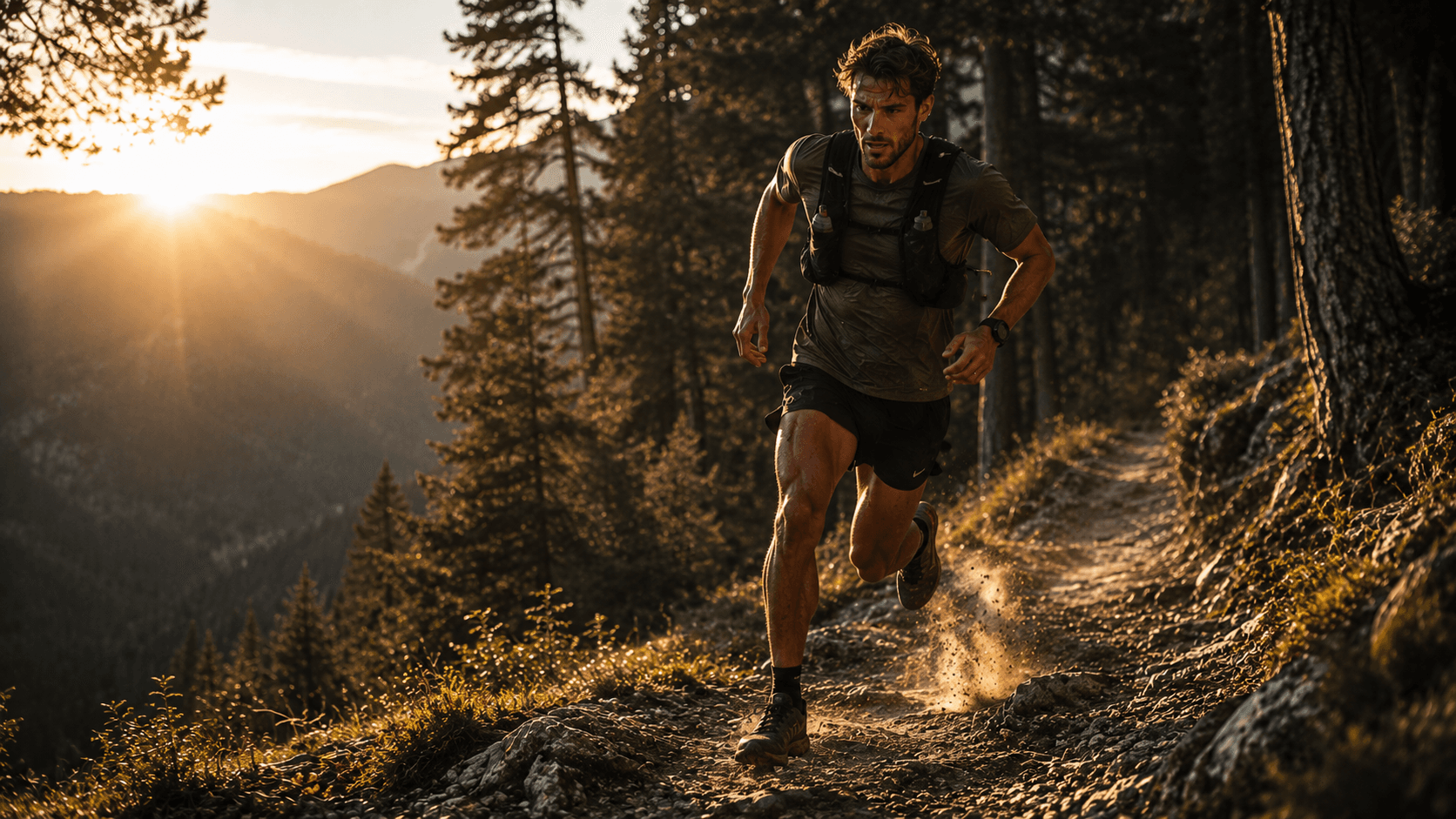 Trailrunner op onverhard bospad als beeld voor grip en zekerheid